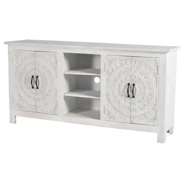 &nbsp;Enhance the luxury and allure of your space with our 64" Whitewash Farmhouse Haldria Hand Carved Cabinet. Crafted...