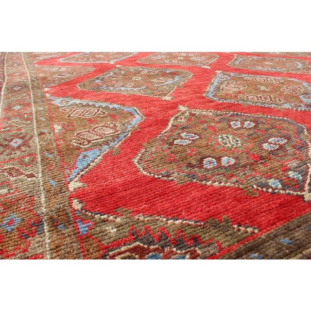 Early 20th Century Antique Turkish Oushak-Handwoven With Geometric Design in Red, Brown, Green For Sale - Image 5 of 6
