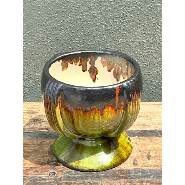 Ceramic Vintage Drip Glaze Ceramic Pedestal Bowl For Sale - Image 7 of 12