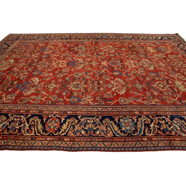 Persian 1880s Antique Floral Persian Sultanabad Wool Rug in Red For Sale - Image 3 of 9