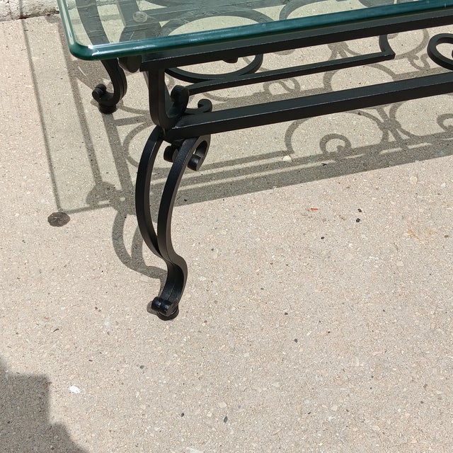 Late 19th Century Vintage 19th Century French Wrought Iron Indoor/Outdoor Coffee Table With 1" Thick Table Top Glass For Sale - Image 5 of 18