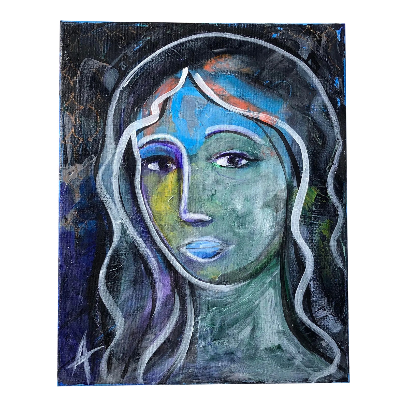 Original Contemporary Painting by Auker “In Blue”, Mixed Media on ...