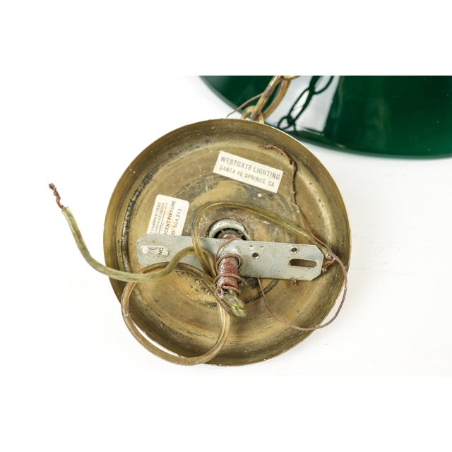 Traditional Vintage Green Glass Pendant Light With Brass Accents For Sale - Image 3 of 7