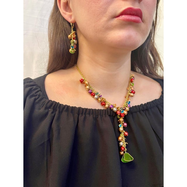 52 Gm 18 Karat Multi-Color Enamel Gold Necklace and Earring Suite Bridal Set For Sale - Image 11 of 18