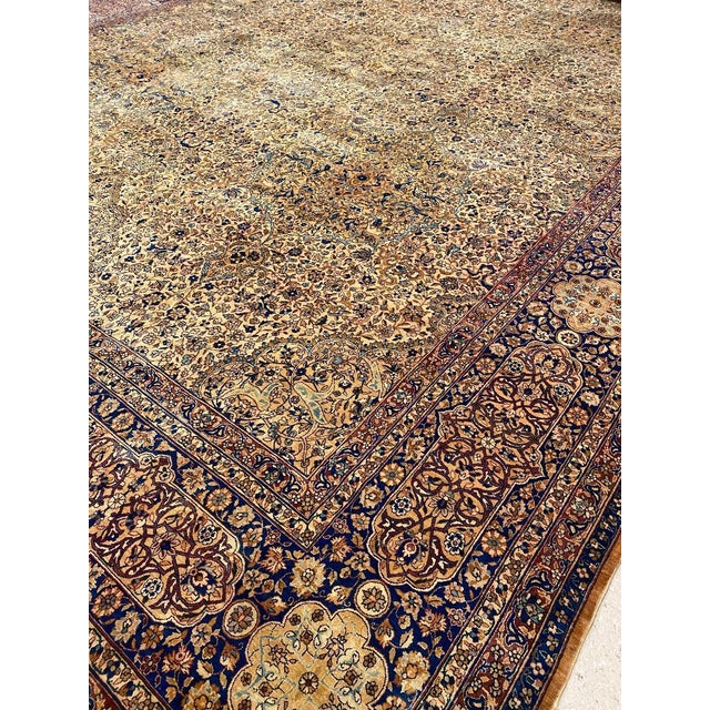 Antique Persian Kerman Carpet, Oriental Rug, Handmade, Ivory, Gold, Blue, Soft For Sale - Image 11 of 18