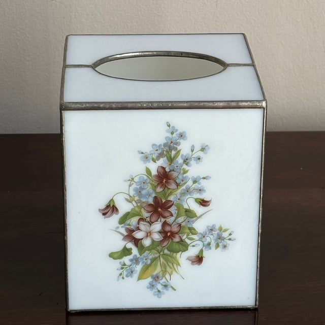 Metal Late-20th Century Stained Glass Tissue Box Cover For Sale - Image 7 of 12