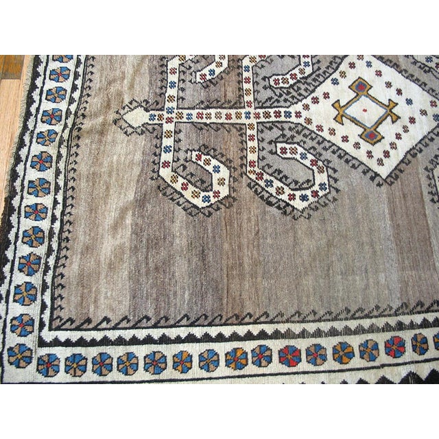 1900s Gray Geometric Tribal Antique Persian Gabbeh Rug 5' X 7' Handknotted Wool Carpet For Sale - Image 4 of 6