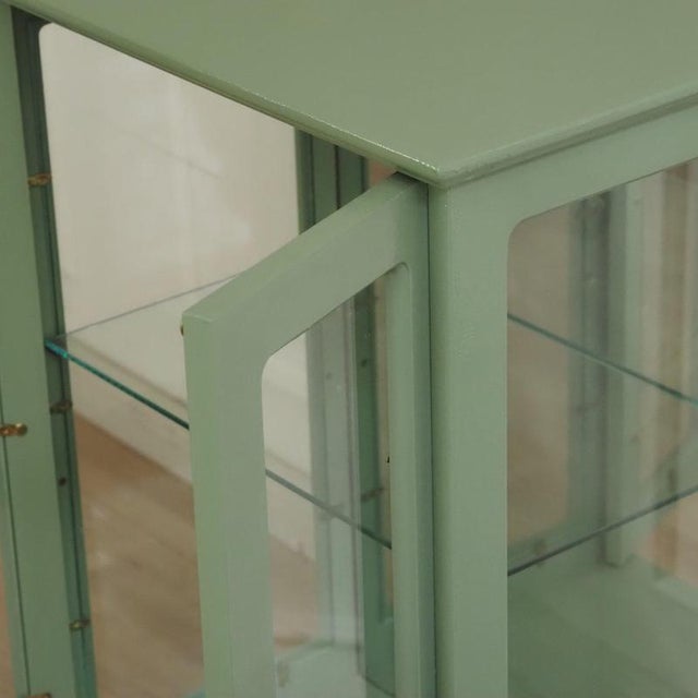 Wood Small Display Cabinet in Pastel Green with Mirrored Back Panel For Sale - Image 7 of 16
