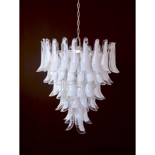 Glass 75 White Petal Chandeliers, Murano, 1990s, Set of 2 For Sale - Image 15 of 18