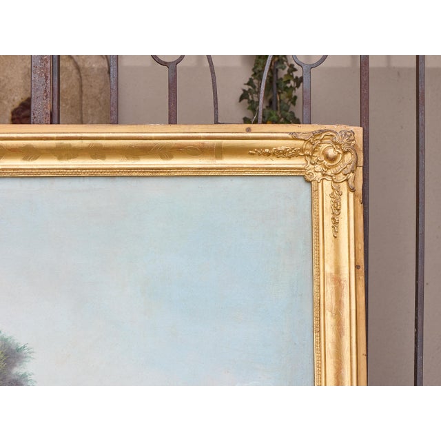 19th Century English Gilt Trumeau Mirror with Hunting Scene Oil Painting For Sale - Image 11 of 12