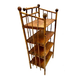 Early 1900s Vintage Scorched Bamboo Etagere/Bookshelf For Sale