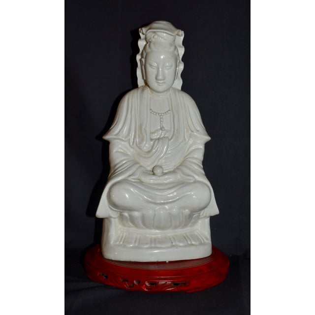 Antique (Late 19th Century) 1890's Pair of Guanyin Statues - Dehua Figures have a Traditional Asian Style. Blanc de Chine...
