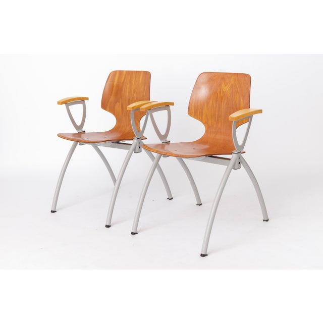 Wood Vintage Industrial Stackable Dining Chairs with Beech Wood Armrests from Pagholz, Germany, 1970s, Set of 4 For Sale - Image 7 of 11