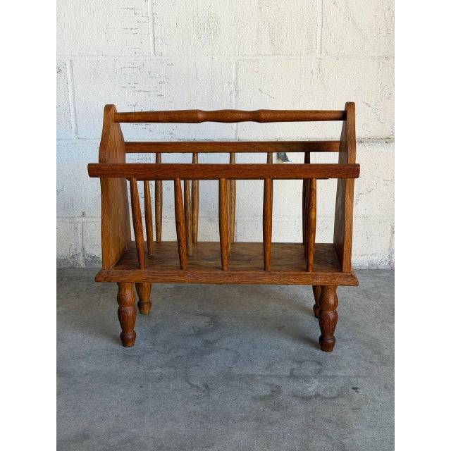 Brown Vintage Oak Magazine Holder Standing Rack Newspaper Storage Floor Stand 1970s For Sale - Image 8 of 10