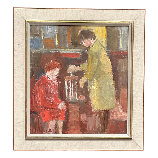 Ingeborg Strangell, Conversation, 1960s, Oil on Canvas, Framed For Sale