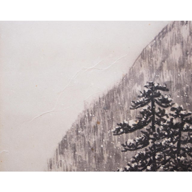 Large Showa Era Japanese Monochrome Print, Mountain Landscape With Deer For Sale In Dallas - Image 6 of 9