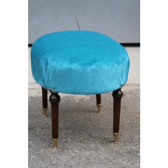 Blue Velvet Oval Stool, Italy, 1950s For Sale - Image 4 of 10