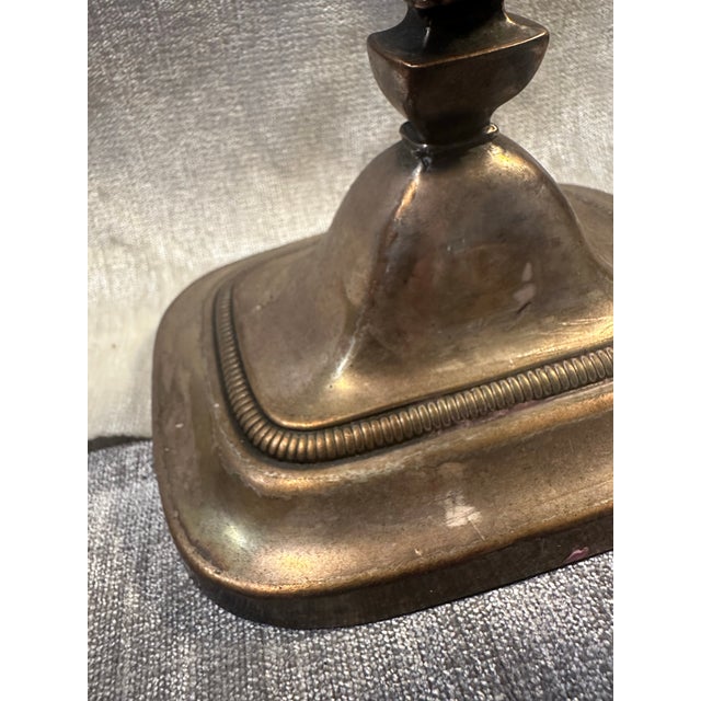 Neoclassical Set of 2 Antique Silver Plated Candlestick Holders For Sale - Image 3 of 5