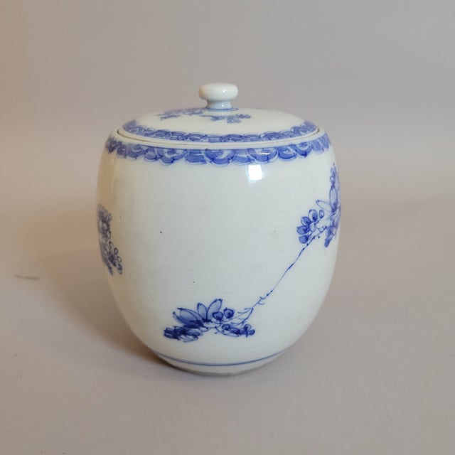 Ceramic Antique Japanese Blue & White Porcelain Mizusashi Water Jar For Sale - Image 7 of 11