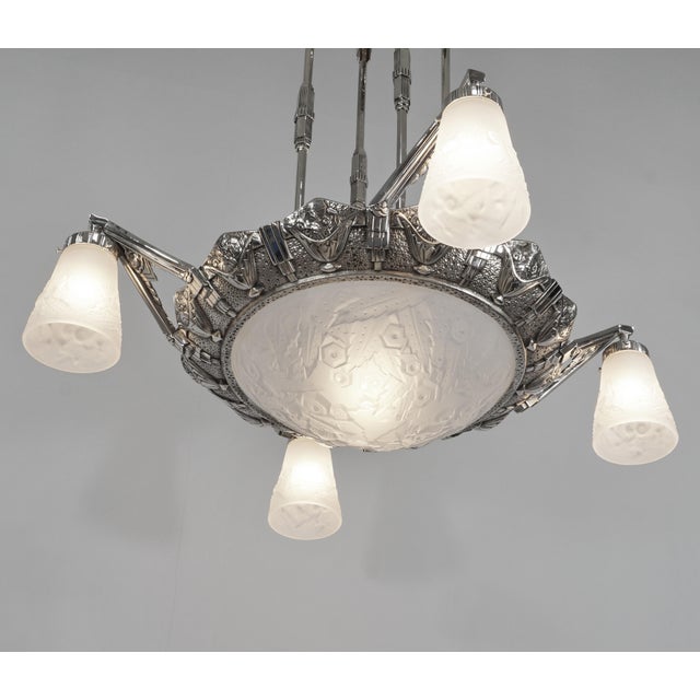 Silver French Art Deco Chandelier by Petitot & Muller Freres 1930 France For Sale - Image 8 of 15