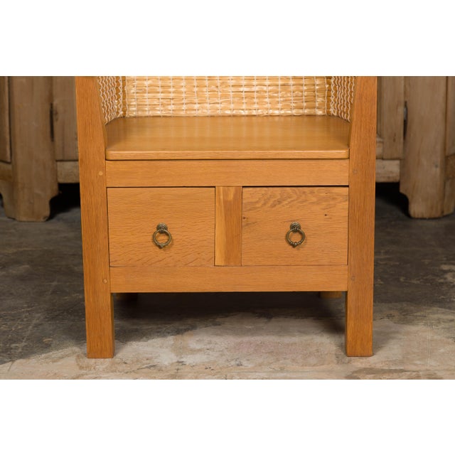 Orkney Island Scottish Oak Wingback Chair with Two Drawers, Vintage For Sale - Image 9 of 12