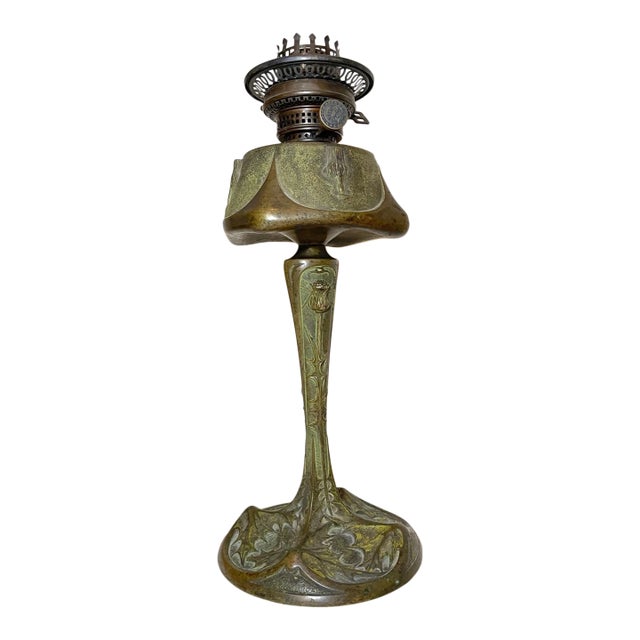 Antique 1800's Ornate Art Nouveau Patinated Bronze Leleu Paris Salon Oil Lamp For Sale