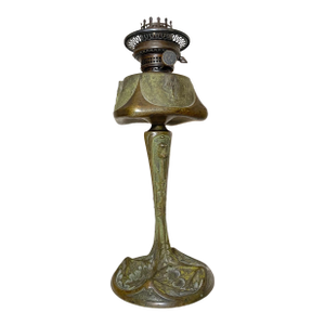 Antique 1800's Ornate Art Nouveau Patinated Bronze Leleu Paris Salon Oil Lamp