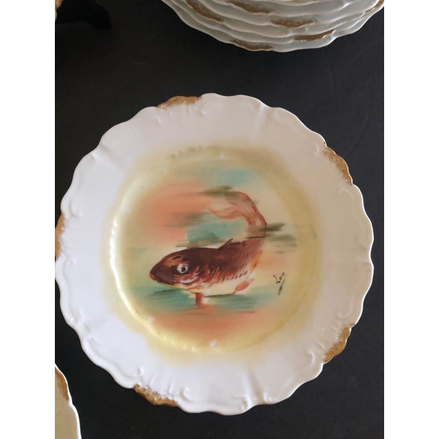 French Antique Limoges Ldbc France Porcelain Decorative Fish Pattern Plates- Set of 11 For Sale - Image 3 of 13