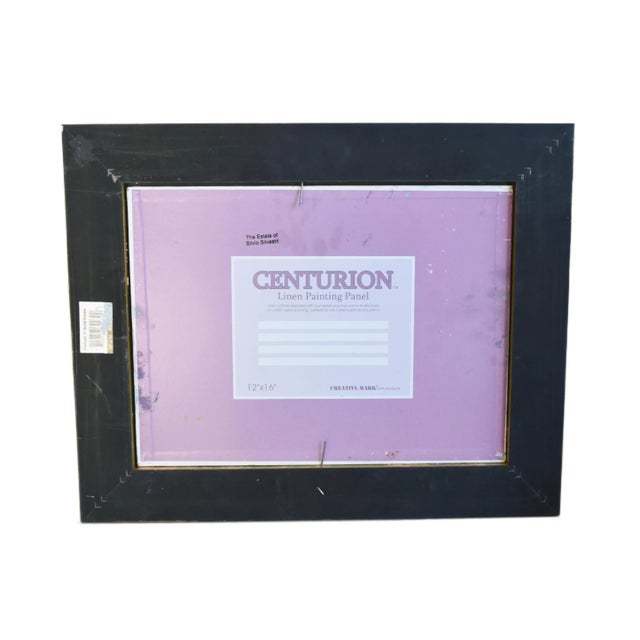 Blue Mountian Landscape by Listed Artist Silvio Silvestri Oil Painting Including the Antiqued Gold Wood Frame For Sale - Image 8 of 9