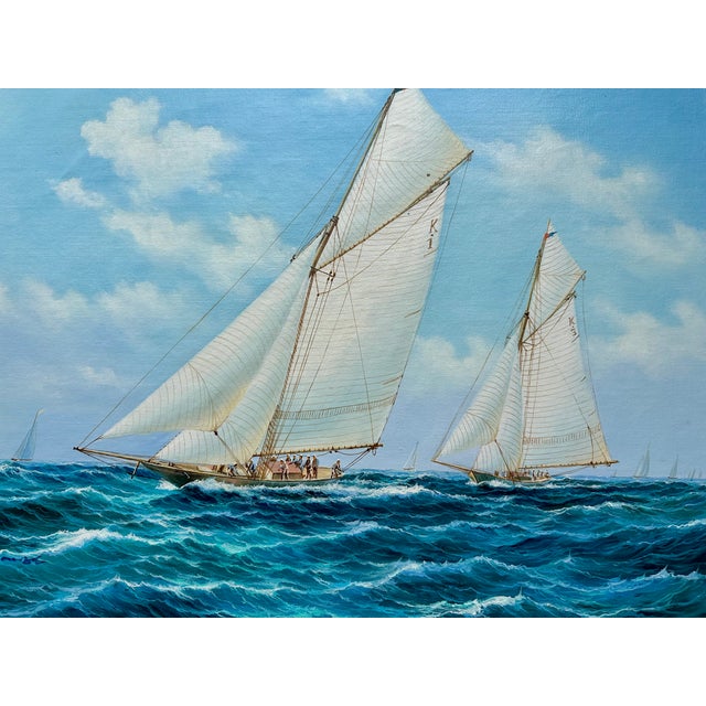 Original Maritime Watercolor Painting, Classic Sailboat Regatta Scene, Unstretched, by Thomas For Sale - Image 4 of 7