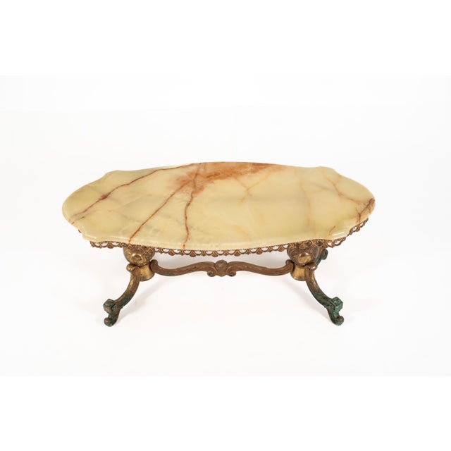 Gold Vintage French Hollywood Regency Onyx Coffee Table with Brass Base, 1950s For Sale - Image 8 of 18