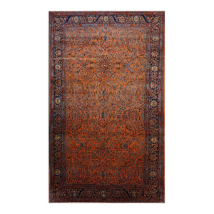 Antique Persian Manchester Kashan Wool 10X17 Salmon, Rust & Navy Handmade Area Rug #1141003