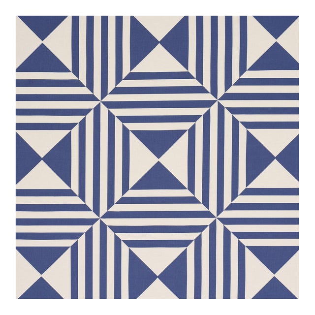Schumacher Square In A Square Fabric in Navy For Sale