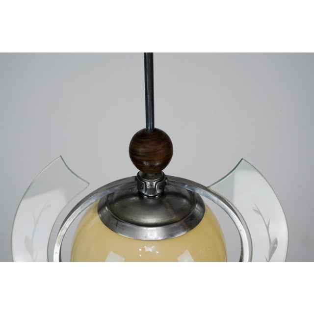 Art Deco Italian Pendant Light with Etched Glass and Amber Globe, 1930s For Sale - Image 14 of 17