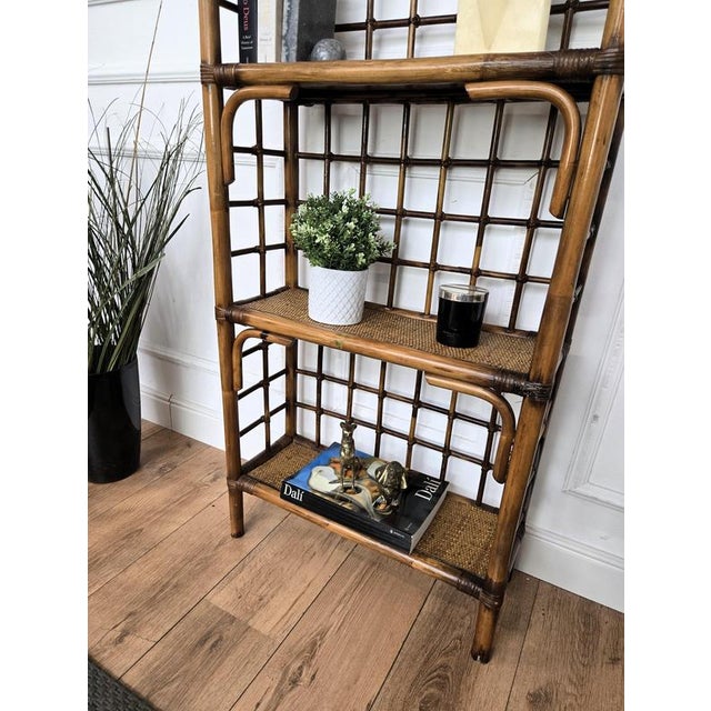 Italian Riviera Bamboo Rattan Bookcase, 1960s For Sale - Image 6 of 10