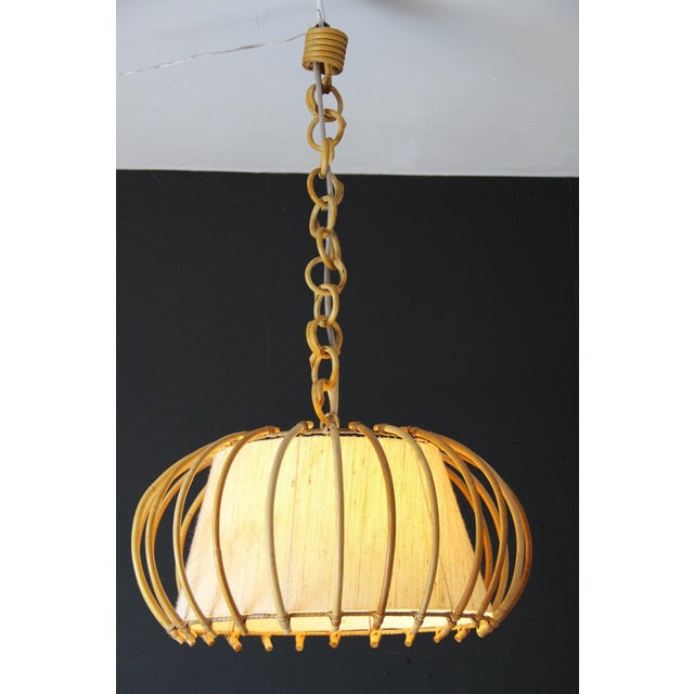 Vintage Rattan Pendant Light in Hand-Woven Wicker by Louis Sognot, 1950s For Sale - Image 15 of 17
