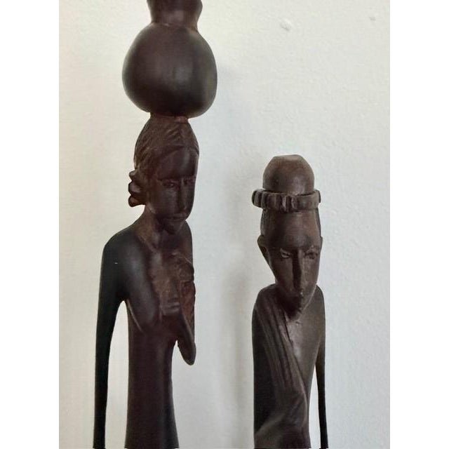 1930s Antique Ebony Wood Hand Carved African Folk Sculptures - Set of 2 For Sale - Image 5 of 14