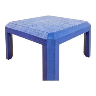 Custom Raffia Wrapped Coffee Table Painted in Sherwin Williams "Commodore Blue" For Sale