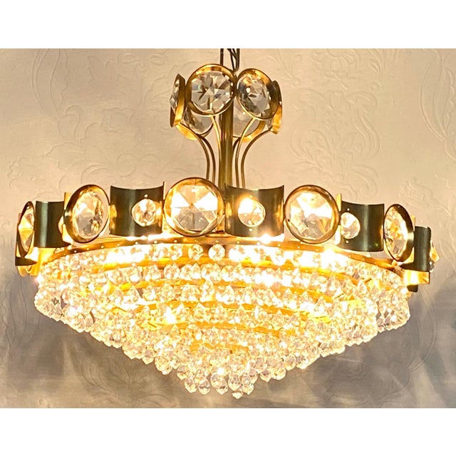 Metal Brass and Lead Crystal Six-Light Chandelier from Joska Bodenmais, 1970s For Sale - Image 7 of 9