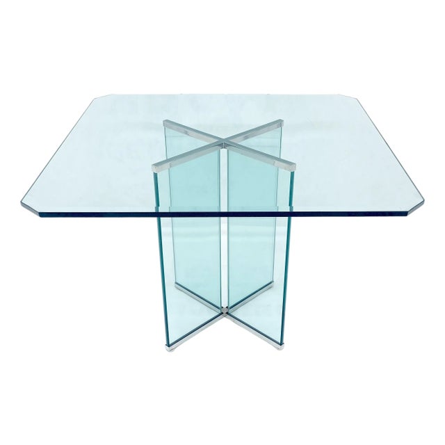 Italian Mid Century Modern 3/4" Thick Beveled Glass Single Pedestal Dining Table For Sale