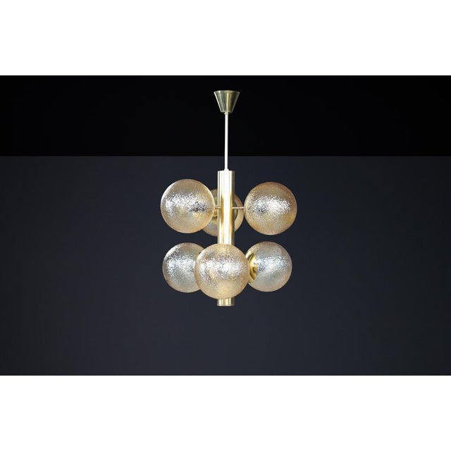 Patinated Brass Sputnik Chandelier with Six Gold-Colored Globes from Kaiser Leuchten, 1960s For Sale - Image 10 of 11