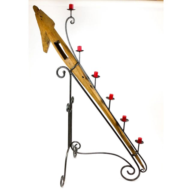Large Antique Artisan Wooden Plow Sculpture Candle Holder For Sale In Portland, ME - Image 6 of 13