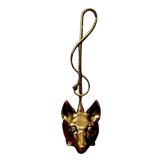 Mid-20th Century Virginia Metalcrafters Brass Fox Head and Riding Crop Doorstop For Sale