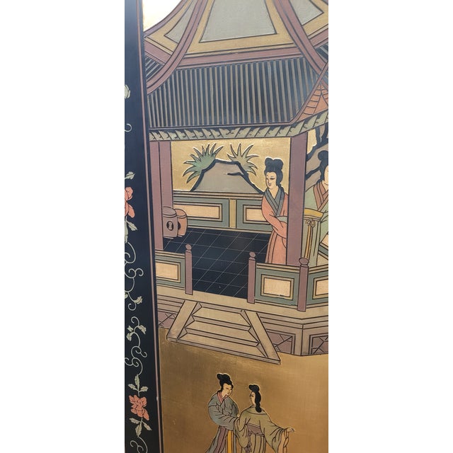 Vintage Chinese Sculpted Four Part Folding Screen For Sale - Image 13 of 18