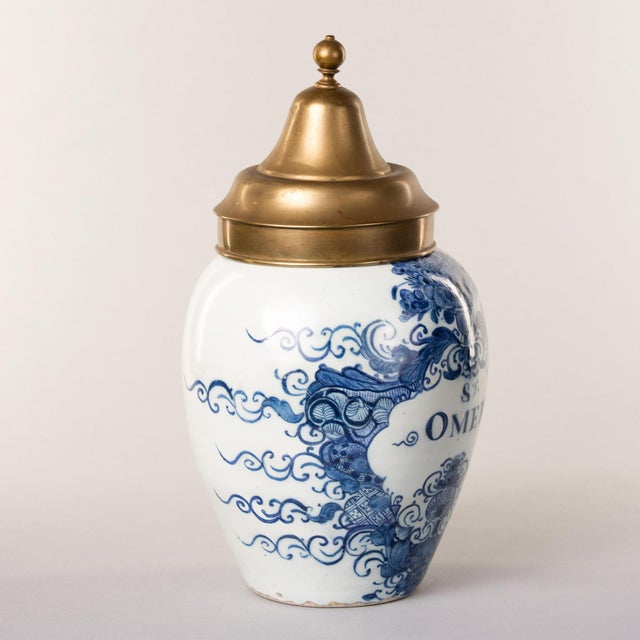 Late 18th Century Dutch Delftware Blue & White Tobacco Jar, "St. Omer," With Brass Lid, Early 19th Century For Sale - Image 5 of 9