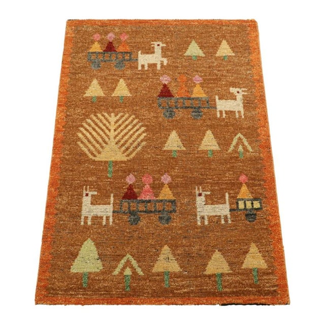 2010s Rug & Kilim’s Swedish Style Rug in Brown With Figural Geometric Patterns For Sale - Image 5 of 7
