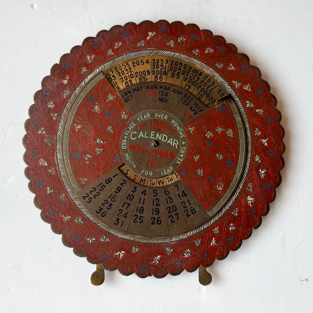Vintage Embossed Brass 100-Year Perpetual Calendar Volvelle Spinner For Sale - Image 4 of 10