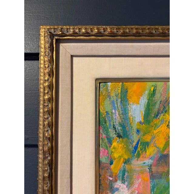 Wood Mid 20th Century Expressive Abstract Landscape Oil Painting, Double Matted With Gold Frame For Sale - Image 7 of 13