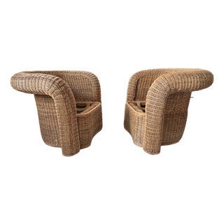 1960s Modern Sculptural Wicker Chairs a Pair For Sale