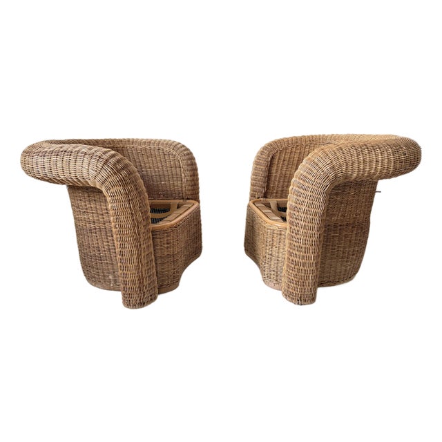 1960s Modern Sculptural Wicker Chairs a Pair For Sale